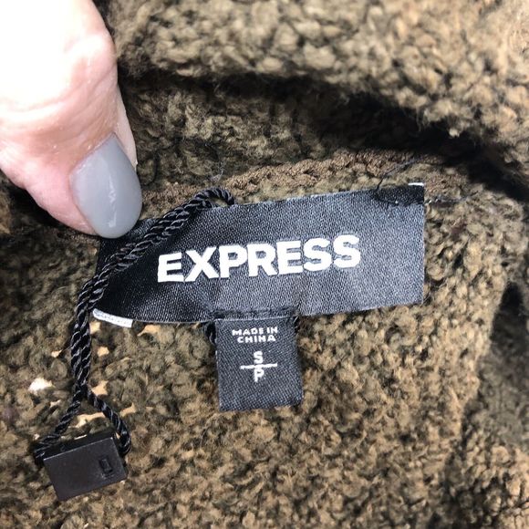 Express Cowl Neck Olive Green Crop Sweater Size Small Ruffle Detail Cowl Neck - Picture 8 of 11